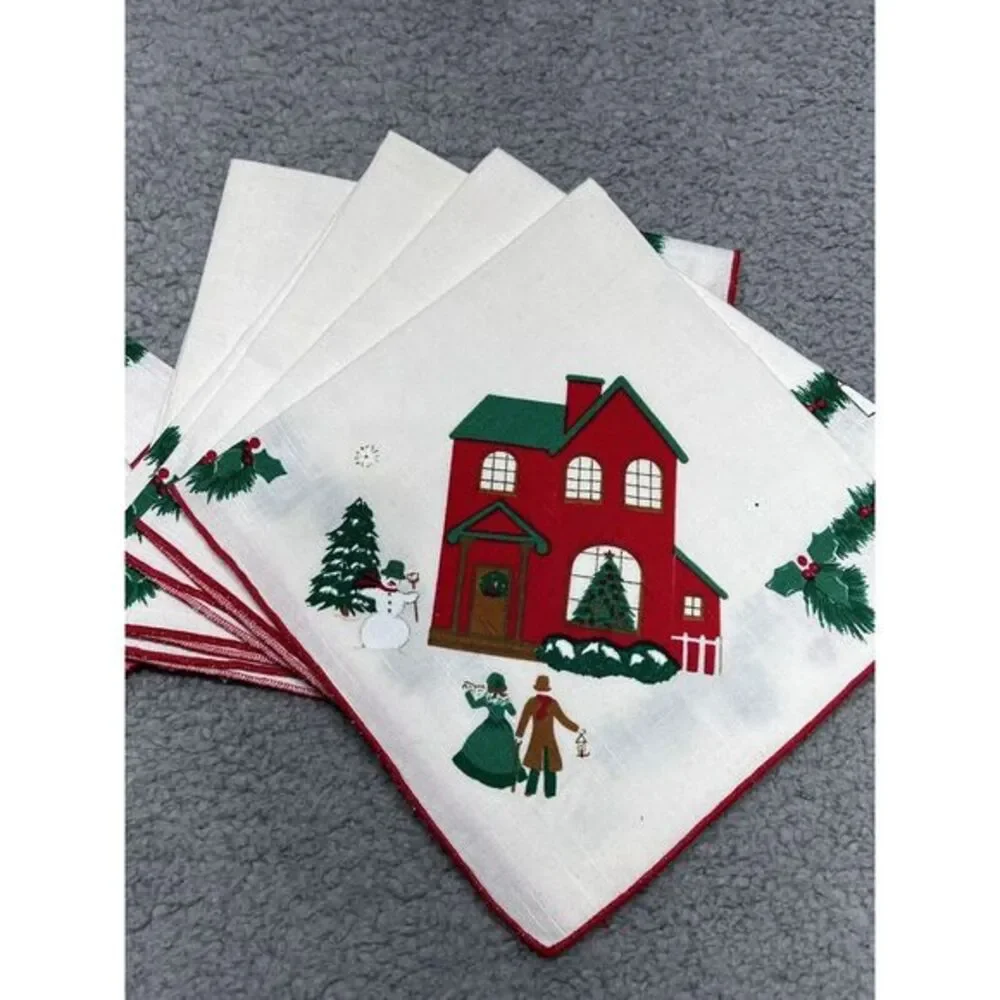 Christmas Winter Bardwil Seasons 17‎ Inch Napkins Set of 7 Holiday Home Carolers